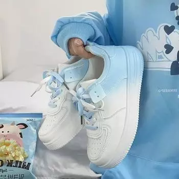 Градиентные цветные плоские белые туфли для женщин на толстой подошве со шнуровкой для старшеклассников повседневная обувь для женщин 40 синий