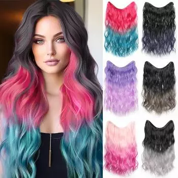 Градиентные длинные волнистые V-образные накладные волосы для женщин, синтетический термостойкий парик с высокоэластичными зажимами 22INCH