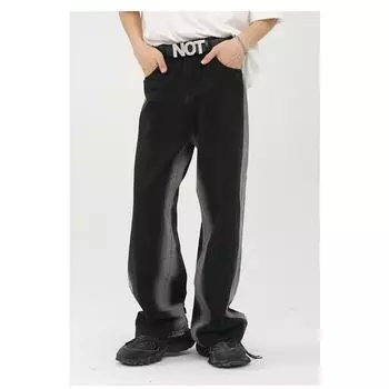 Градиентные джинсы Star River в полоску с принтом тай-дай Узкие джинсы средней посадки Полосатые брюки-шлейф Прямые свободные джинсы для мужчин Модные и удобные S чёрный