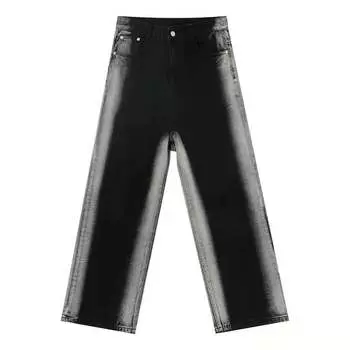 Градиентные джинсы Star River в полоску с принтом тай-дай Узкие джинсы средней посадки Полосатые брюки-шлейф Прямые свободные джинсы для мужчин Модные и удобные XS чёрный