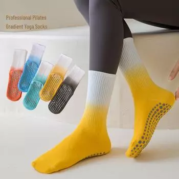Градиентные нескользящие носки средней длины для йоги и пилатеса с узором «тай-дай» для женщин One Size небесно-голубой