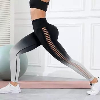 Градиентные полые штаны для йоги с высокой талией, подтягивающие ягодицы, спортивные обтягивающие тонкие эластичные леггинсы для фитнеса, спортивная одежда, женские леггинсы S