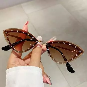 Градиентные солнцезащитные очки «кошачий глаз» в стиле ретро, многоцветная защита UV400, оттенки без оправы, новые стильные вечерние солнцезащитные очки для женщин и мужчин Gradient Tea