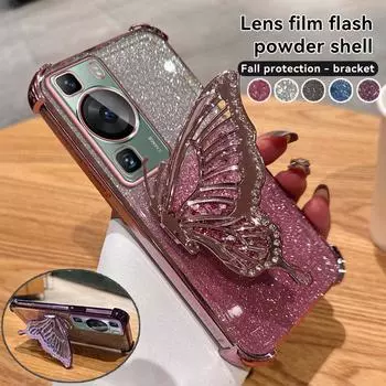 Градиентный блестящий чехол-подставка в виде бабочки для Huawei Mate 30 40 50 60 Pro P30 P40 P50 P60 Pro Pura 70 Pro Honor 100 200 Pro Nova 7 8 9 10 11 12 Pro Huawei P30 чёрный