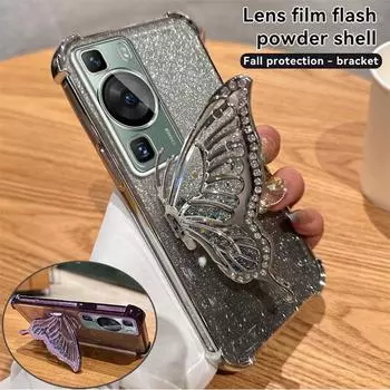 Градиентный блестящий чехол-подставка в виде бабочки для Huawei P30 P40 P50 P60 Pro Pura 70 Pro Mate 30 40 50 60 Pro Nove 7 8 9 10 11 12 Pro Honor 100 200 Pro Huawei P30 чёрный