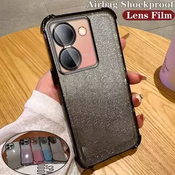 Градиентный блестящий противоударный чехол с подушкой безопасности и линзой для VIVO Y77 Y78 Y77E Y16 Y17 Y18 Y35 Y20 Y21S Y52S Y76S Y200 X70 X90 X100 Pro S15 S17 S18 S19 Pro Vivo Y52S чёрный