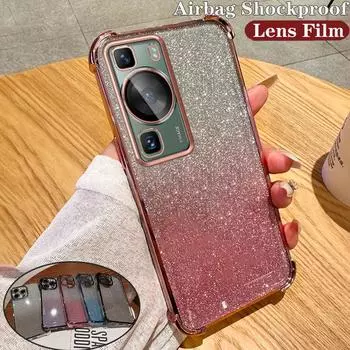 Градиентный блестящий противоударный чехол с подушкой безопасности для Huawei P30 P40 P50 P60 Pro Pura 70 Pro Mate 30 40 50 60 Pro Nove 7 8 9 10 11 12 Pro Honor 100 200 Pro Huawei P30 чёрный