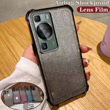 Градиентный блестящий противоударный чехол с подушкой безопасности для Huawei P30 P40 P50 P60 Pro Pura 70 Pro Mate 30 40 50 60 Pro Nove 7 8 9 10 11 12 Pro Honor 100 200 Pro Huawei P30 чёрный