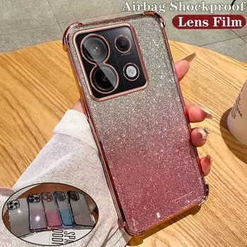 Градиентный блестящий противоударный чехол с подушкой безопасности и линзой для Redmi Note 13 12 11 10 Pro 9s 13R Redmi 13C 12C 12 10 10C 9 9A K50 K60 K70 Pro Xiaomi 14 13 Pro Redmi 9 чёрный