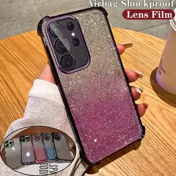 Градиентный блестящий противоударный чехол с подушкой безопасности для Samsung S24 S23 S22 S21 Ultra Plus S23FE A15 A55 A14 A34 A54 iPhone 15 14 13 12 11 Pro Max 15 14 Plus iPhone 7/8/SE 2020 чёрный