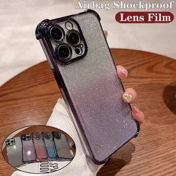 Градиентный блестящий противоударный чехол с подушкой безопасности для iPhone 15 14 13 12 11 Pro Max 15 14 Plus Samsung S24 S23 S22 S21 Ultra Plus S23FE A15 A55 A14 A34 A54 iPhone 7/8/SE 2020 чёрный