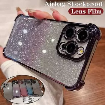 Градиентный блестящий противоударный чехол с подушкой безопасности для iPhone 15 14 13 12 11 Pro Max 15 14 Plus Samsung S24 S23 S22 S21 Ultra Plus S23FE A15 A55 A14 A34 A54 iPhone 7/8/SE 2020 чёрный