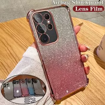 Градиентный блестящий противоударный чехол с подушкой безопасности для Samsung S24 S23 S22 S21 Ultra Plus S23FE A15 A55 A14 A34 A54 iPhone 15 14 13 12 11 Pro Max 15 14 Plus iPhone 7/8/SE 2020 чёрный