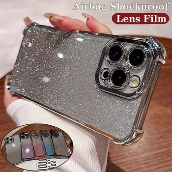 Градиентный блестящий противоударный чехол с подушкой безопасности для iPhone 15 14 13 12 11 Pro Max 15 14 Plus Samsung S24 S23 S22 S21 Ultra Plus S23FE A15 A55 A14 A34 A54 iPhone 7/8/SE 2020 чёрный