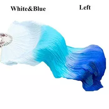 Градиентный цвет Инструмент для практики танцора Ребенок Женщины Танцы в стиле кантри Район Шелковые веера Танцевальные аксессуары White&Blue-Left