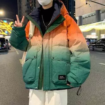 Градиентный цвет пуховик мужской зимняя новая куртка с капюшоном мужская молодежная одежда для улицы в холодную погоду M