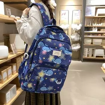 Градиентный цвет Студенческий рюкзак Большой емкости Мультяшный рюкзак Женская школьная сумка фиолетовый