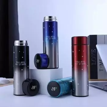 Градиентный цвет умная изоляция мини термокружка светодиодный цифровой дисплей температуры бутылка для воды нержавеющая сталь 500 мл 500ml