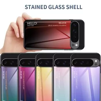 Градиентный цвет закаленное стекло задняя крышка для Google Pixel 9 Pro XL 9 8 Pro 7 8A 7A 7 роскошный глянцевый тонкий ударопрочный защитный чехол для телефона Google Pixel 9 белый