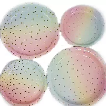 Градиентный цвет золотые бумажные стаканчики тарелки с бронзированием одноразовая бумажная посуда для вечеринки торт свадьба день рождения банкет пикник десерт декор 7 Inches Plates