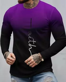 Градиентный цветной узор с принтом Мужская одежда Свободная футболка Мужская уличная мода Футболка с длинным рукавом Мужская одежда Футболка большого размера S