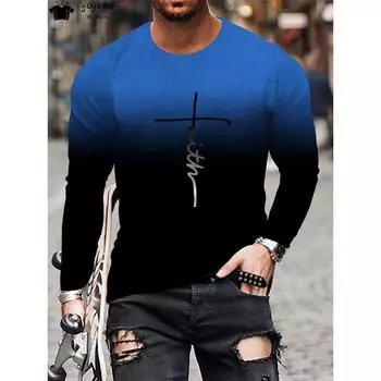 Градиентный цветной узор с принтом Мужская одежда Свободная футболка Мужская уличная мода Футболка с длинным рукавом Мужская одежда Футболка большого размера S