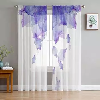 Градиентный цветок фиолетовый тюлевой занавес для гостиной спальни кухня украшения окна вуали тюлевой занавес 135W x 114H(cm)