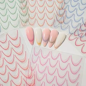Градиентный дизайн цветных линий Французский дизайн ногтей Наклейки Самоклеящиеся ногти Руководства по украшениям своими руками Трафаретные инструменты 6
