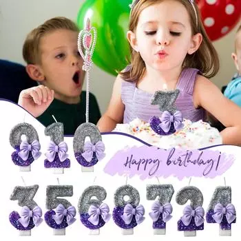 Градиентный фиолетовый бант номер свечи торт свеча на день рождения креативные украшения для торта на день рождения свеча для украшения вечеринки One Size