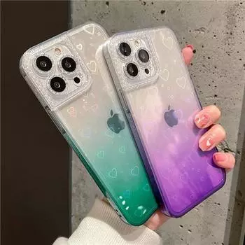 Градиентный голографический лазерный чехол Lover Heart Diamond для Iphone 13 11 12 Pro Max X Xr Xs Max, прозрачный бампер, акриловый чехол For iPhone 13Pro Max