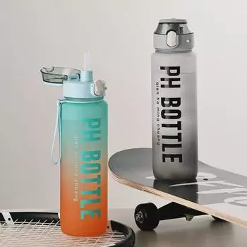 Градиентный матовый чайник для фитнеса объемом 1000 мл Shatter-resistant & High-temperature Resistant PC