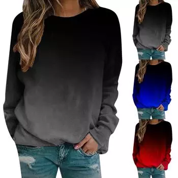 Градиентный принт свитер рубашка женские толстовки 2022 весна длинный рукав свободные тонкие толстовки женские повседневные топы с круглым вырезом Moletom S