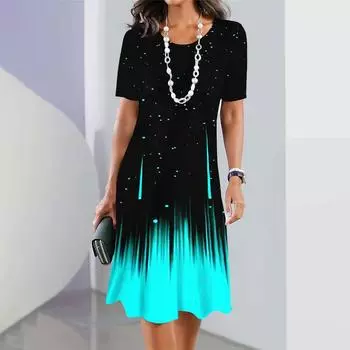 Градиентный принт женская мини-юбка модные летние платья до колена уличные элегантные игривые платья 2023 O-образный вырез женский Y2k топ-пуловер S