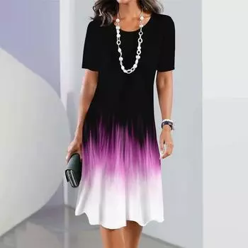 Градиентный принт женская мини-юбка модные летние платья до колена уличные элегантные игривые платья 2025 O-образный вырез женский Y2k топ-пуловер S