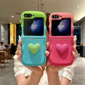 Градиентный волнистый чехол Love Heart из мягкого ТПУ для Samsung Galaxy Z Flip 6 5 4 3 Flip6 Flip5 Flip4 Flip3 5G волнистый волнистый чехол For Galaxy Z Flip 6