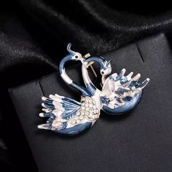 Gradual change hand-painted double swan brooch women s fashion high-end temperament simple pin coat suit elegant corsage accessories синий
