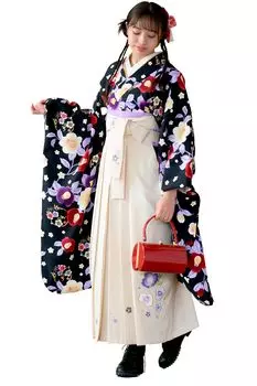 Graduation Ceremony Hakama Set for Elementary School Japanese Graduation Undergarment with Half Collar Hakama Obi with Obi Pillow Waist Black Kimono x
