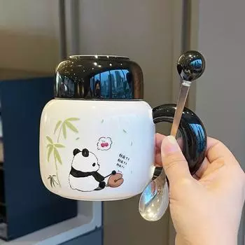 Graduation Gift Teacher Souvenir Girl Cute Ceramic Mug with Lid Panda Water Cup Creative Practical Cup 401-500ml