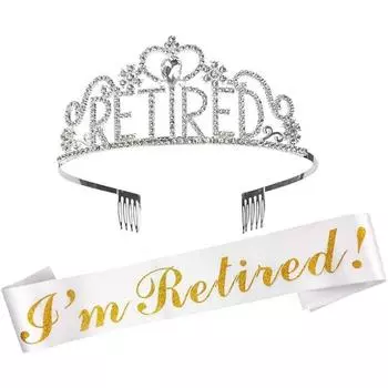 Graduation Party Crown Strap Set Letters RETIRED Diamond Crown Retirement Party Headpiece