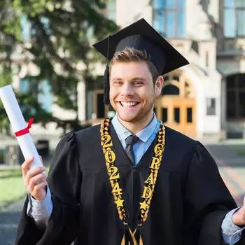 Выпускной венок лента лей ожерелье ручной работы гирлянда двойной плетеный браслет 2024 с блестящими булавками синий