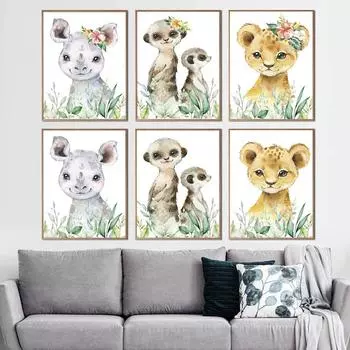 Граффити искусство животное холст живопись смешной пони слон тигр настенное искусство постер гостиная спальня украшение дома фреска Без рамы 21*30cm No Frame