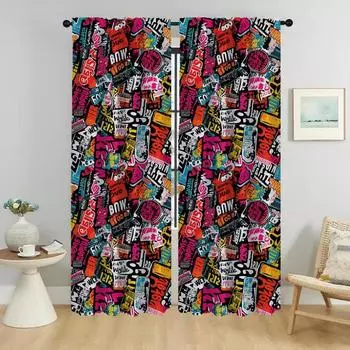 Graffiti Art Blackout Curtains 2 Pieces Shades Halloween Decoration Kitchen Curtains for Living Room Curtain Partition Elegant W50xH70cmx2pcs-CL