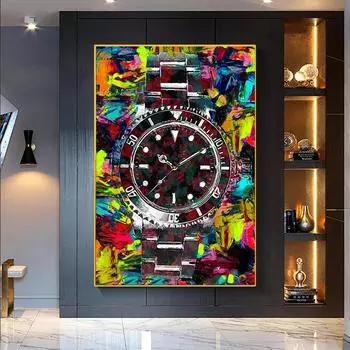 Граффити Арт Роскошные Часы Картина на Холсте Поп-Арт Плакат и Отпечатки Настенная Картина Декор Домашней Комнаты Идеи Подарков Для Парня 21X30 cm No Frame