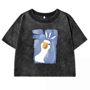 Граффити-арт Запутанная утка Принт Женская выстиранная футболка Летняя футболка Ретро Хип-хоп одежда Мода Короткий рукав M