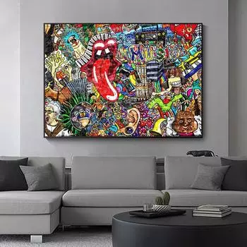 Граффити Artwoek Музыкальная тема Картина маслом Холст Печать высокой четкости Абстрактная поп-стрит-арт Плакаты и печать Современная печать 21cm30cm NoFrame