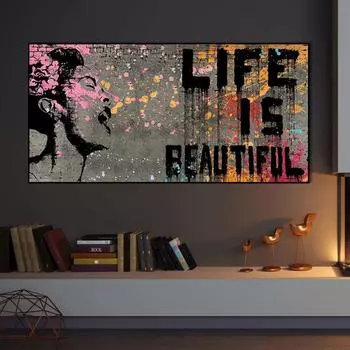 Граффити Бэнкси, постеры и принты на холсте, жизнь прекрасна, картины на холсте, настенные панно для гостиной, офиса, домашнего декора 20x40cm No Framed