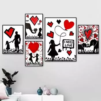 Граффити Бэнкси Романтическое украшение Настенная роспись Граффити Плакат Картина на холсте и настенные художественные принты для гостиной для современного домашнего декора Без рамки 21*30cm No Frame