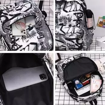 Граффити Буква Парная Школьная Сумка Отдых Путешествия Многофункциональный Рюкзак серый