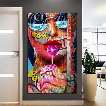 Граффити Девушка Плакат и Печать Портрет Холст Картина Настенная Картина Современная Спальня Коридор Гостиная Украшения 20X40cm Unframed