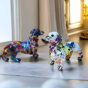 Граффити Статуэтка Собаки Такса Художественная Фигурка Ослепительно Цветной Орнамент Таксы Домашнее Украшение Рабочего Стола Композиция Поделки